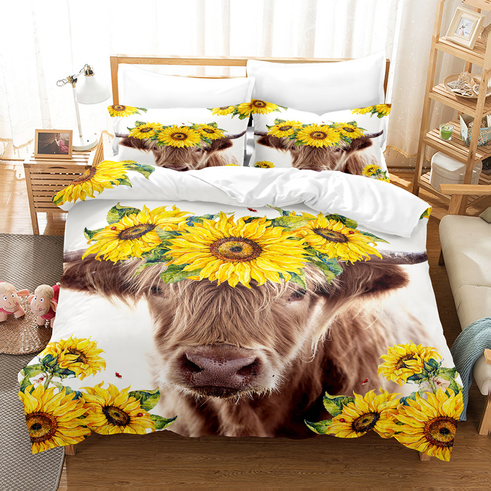 Serie de ganado 3D Impresión digital transfronteriza cubierta de edredón de comercio exterior conjunto de tres piezas conjunto de ropa de cama de cuatro piezas
