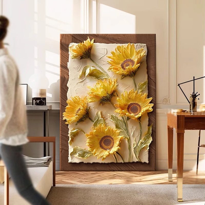 French-Style Sunflower Living Room Painting Decorative Painting Texture Sofa Background Wall Hanging Painting Antique Style Entrance Mural