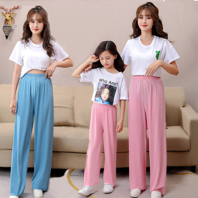女童阔腿裤抖抖裤儿童薄款母女宽腿冰丝亲子直筒长裤宽松休闲童装