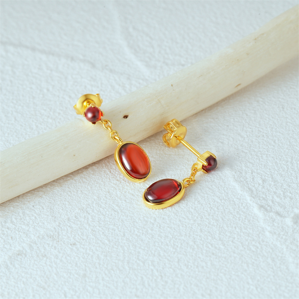 1 Pair 925 Sterling Silver Oval Drop Earrings display picture 5