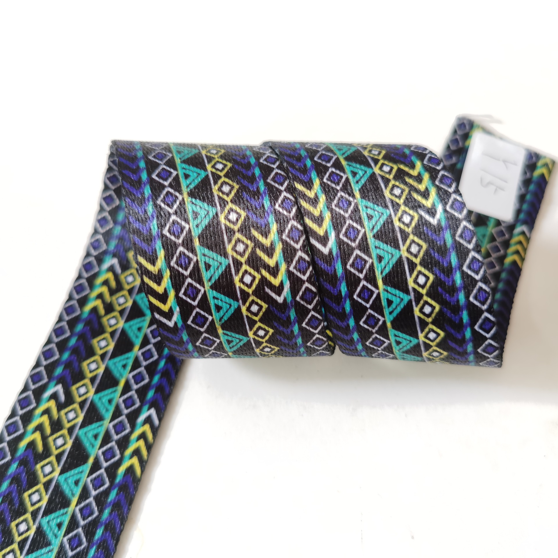 现货热转印民族风织带3.8CM宽蓝色绿色吉普赛风1.0mm厚格印花织带