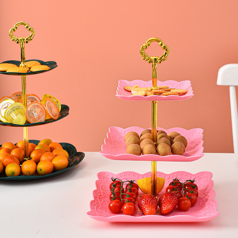 Light Luxury Three-Tier Fruit Plate Dessert Stand Plastic Wedding Nut Tray Cake Stand Creative Birthday Cake Stand Fruit Tray