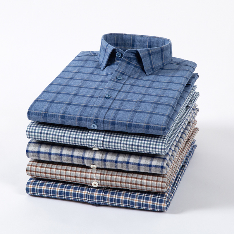 Italian famous men's cotton long-sleeved plaid shirt long-staple cotton brushed shirt autumn and winter thickened casual shirt