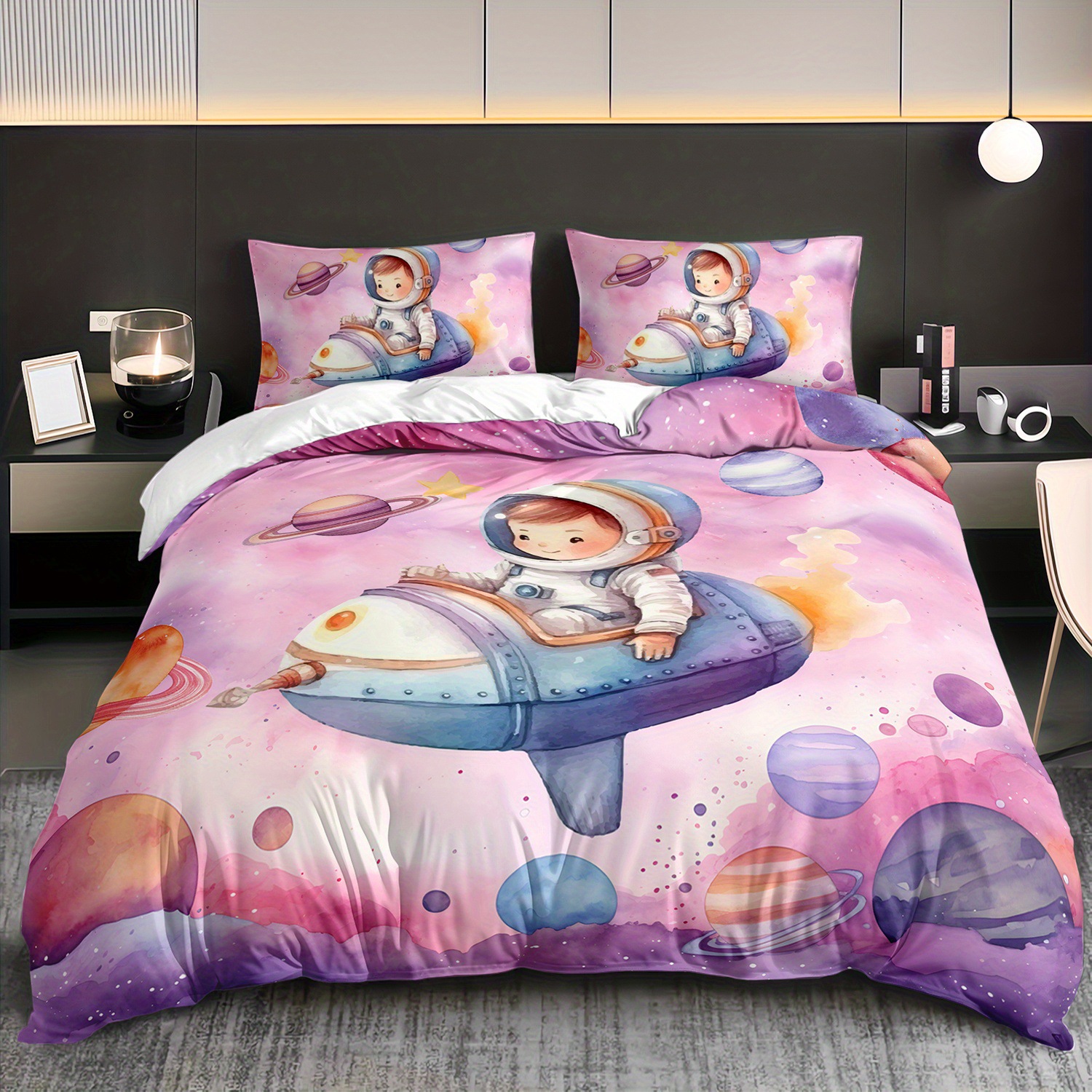 Fábrica de origen textil doméstico astronauta digital impresión set edredón suave piel respaldar TEMU / JIT