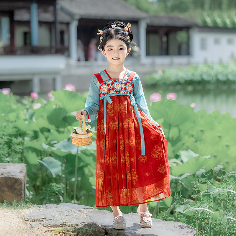 女童秋季汉服连衣裙儿童古风裙子民族风公主裙唐装幼儿园表演服仙|undefined