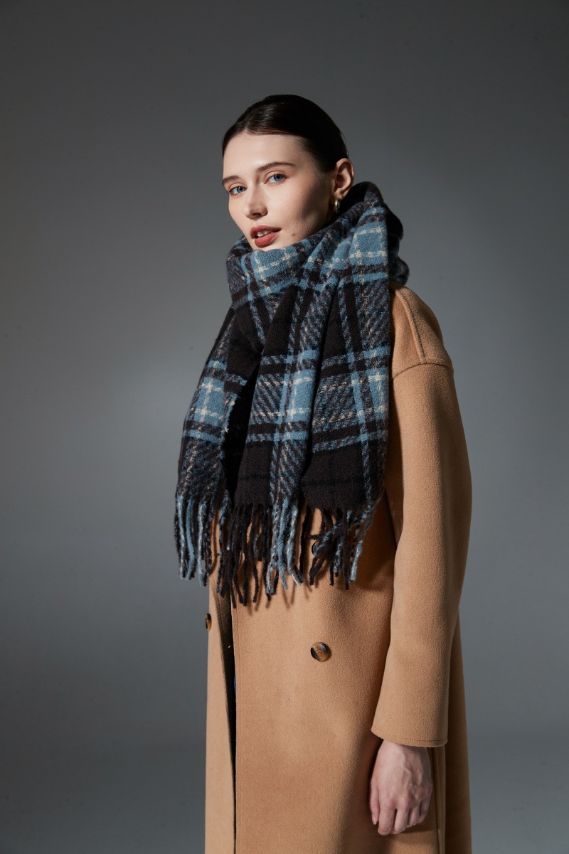 Unisex Blue plaid scarf shawl Warm scarf_voghion.com