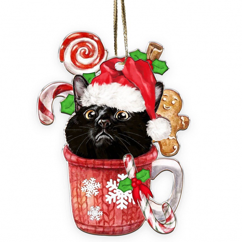 Creativo transfronterizo nuevo 20223 negro gato expresión divertida casa árbol de Navidad decoraciones adornos de acrílico colgante image 14