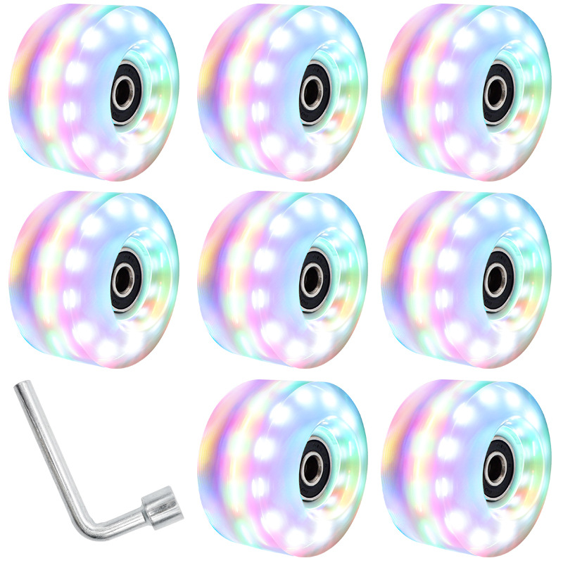 Alto flash de seis luces de doble fila zapatos de patinaje sobre ruedas rueda luminosa patines de cuatro ruedas rueda intermitente pista de patinaje rueda interior rueda al aire libre