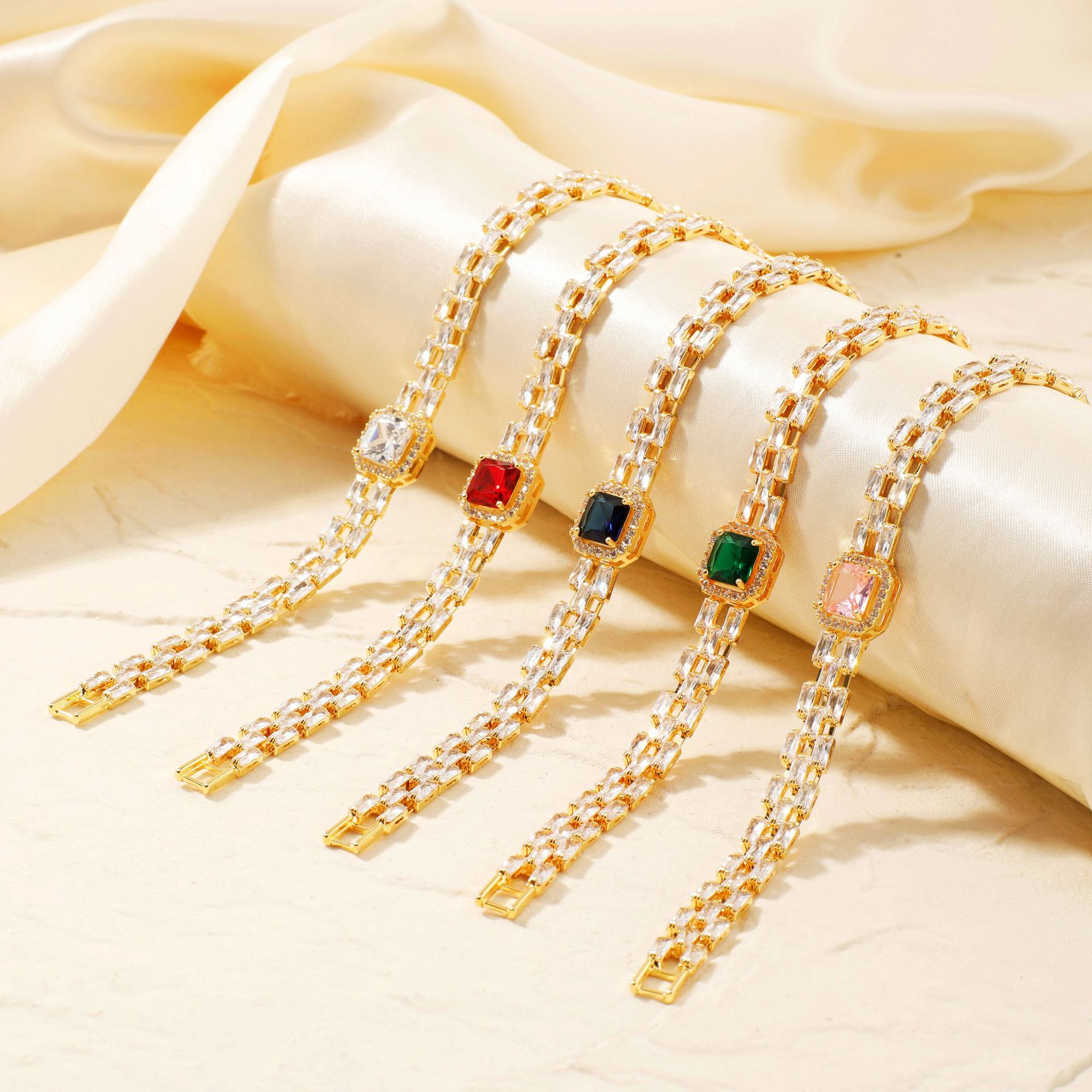 Fashionable copper geometric square bracelet with zircon