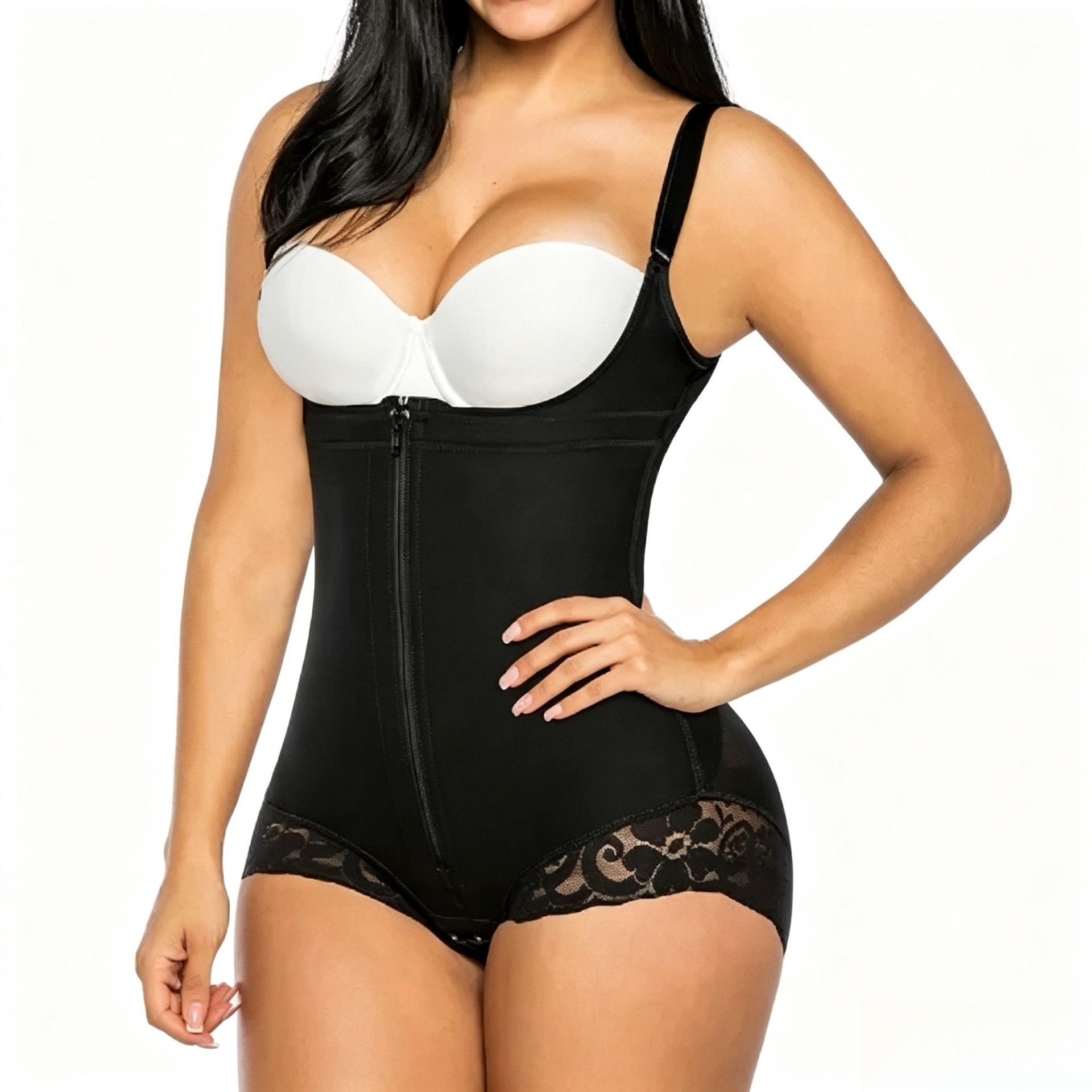 Cross-border European and American plus-size shapewear triangle bodysuit with crotch button fastening, mesh shapewear, spring/summer zippered one-piece