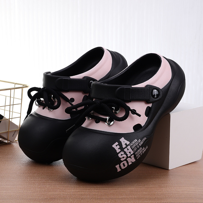 2025 New Style Hole Shoes Women's Summer Outer Wear Soft Bottom Baotou Sandals and Slippers Women's Non-Slip Fashionable Thick Bottom Feeling