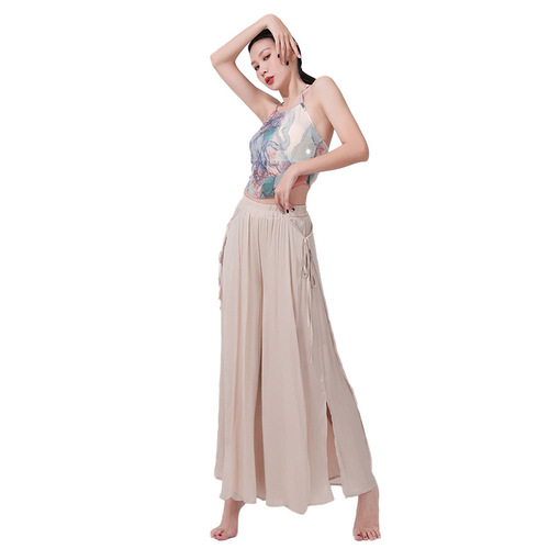  Summer Backless Strap Hollow Printed Vest Dance Suit Drawstring Elegant Modern Dance Performance Suit