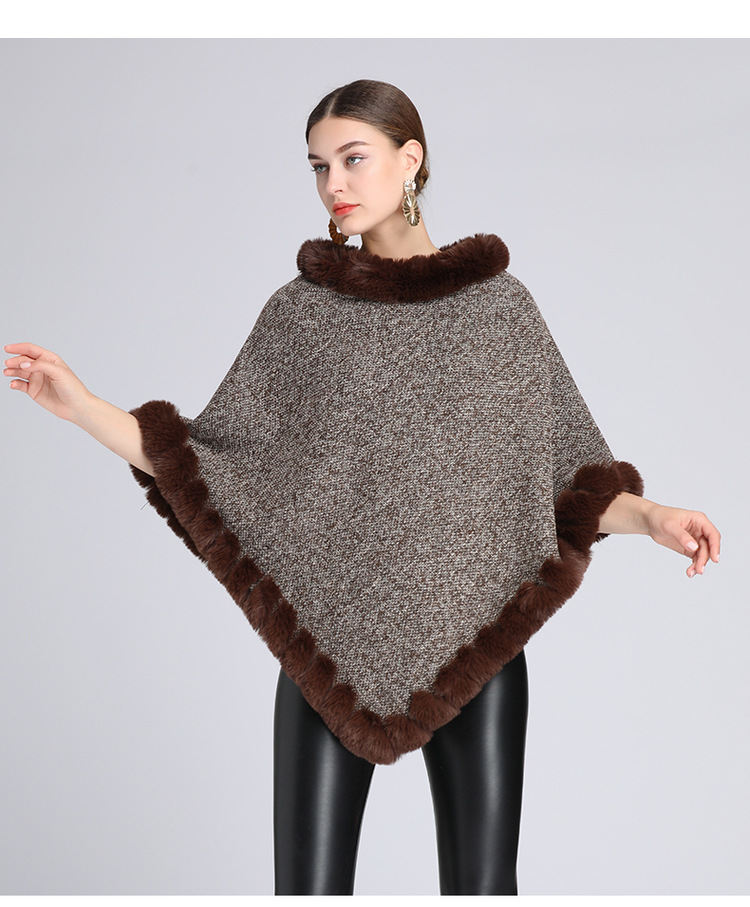 Stickad tröja i plusstorlek med fleece och tjock pälskrage_voghion.com