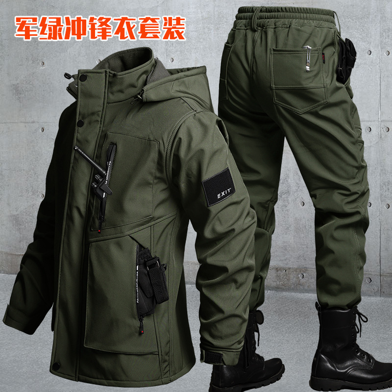 Invierno de lana impermeable y cálida ropa de asalto multibolsillo bicicleta al aire libre tácticas de pesca silvestre de cáscara suave trabajo resistente al desgaste