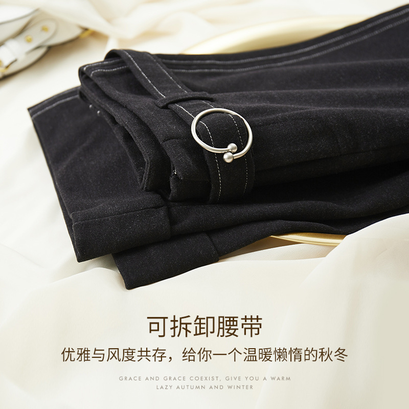 一件代发毛呢阔腿裤女秋冬2022百搭高腰垂感宽松显瘦加厚休闲裤子