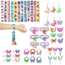跨境新款儿童蝴蝶派对套装昆虫PVC软胶项链戒指啪啪圈手环玩具