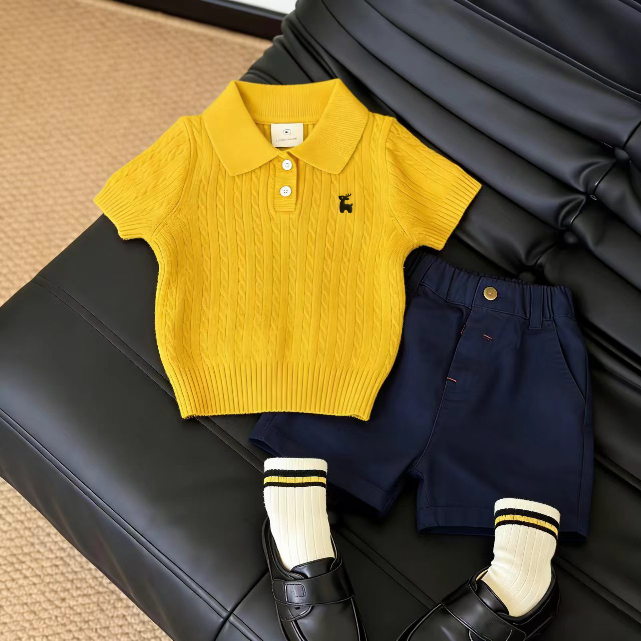 Koreanisches Dopamin Polo Shirt Mit College Pullover Set Für Kinder_voghion.com