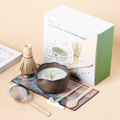 跨境日式陶瓷抹茶碗抹茶套装百本立茶筅立鎏金窑变釉宋蕴抹茶套装
