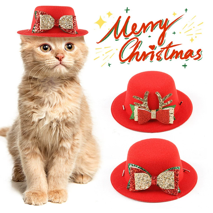 Новый стиль домашнее животное рождественская шляпа домашнее животное украшения шляпа кошка собака одеваются милый лук домашнее животное шляпа