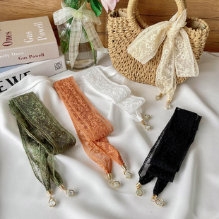 Daisy Lace Belt Women's All-match Tie Hair Tie Bag Decorative Silk Scarf Hair Belt Long Thin Narrow Pendant Necklace Silk Scarf