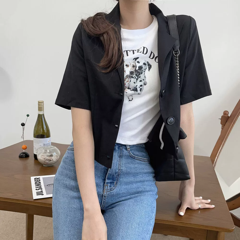 Solid summer short classic suit jacket, Korean style, with short sleeve