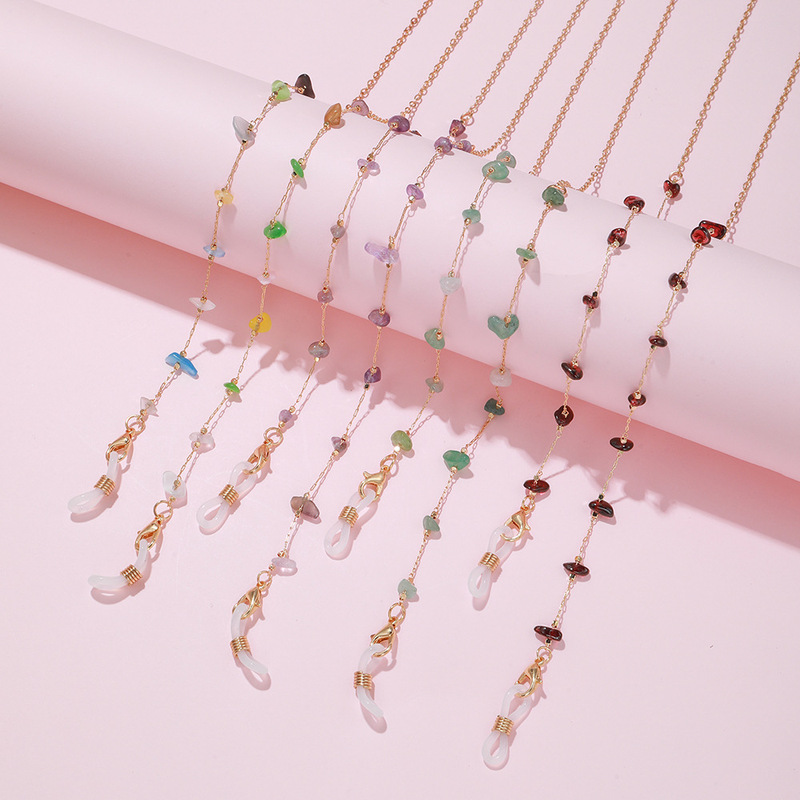 Cross-border European and American Natural Stone Glasses Chain Garnet Tourmaline Gravel Neck Chain Non-slip Mask Chain Anti-loss Lanyard