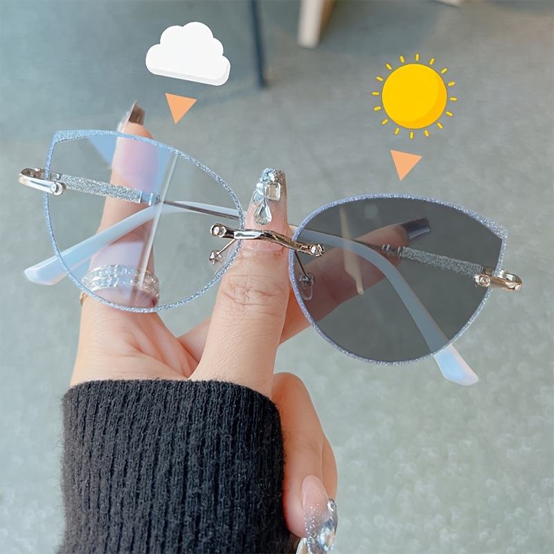 Silver Baby's Breath Age-Reducing Cat Ear Makeup Artifact Ultra-Light Metal Rimless Myopia Glasses for Women with Myopia Degree