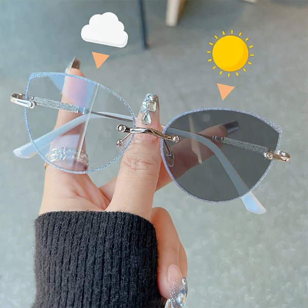 Silver Baby's Breath Age-Reducing Cat Ear Makeup Artifact Ultra-Light Metal Rimless Myopia Glasses for Women with Myopia Degree