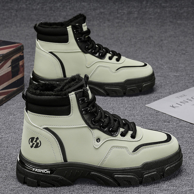 Botas de nieve para hombres de tendencia de invierno botas Martin más vello grueso calentamiento de moda retro antideslizante desgaste botas de trabajo para hombres