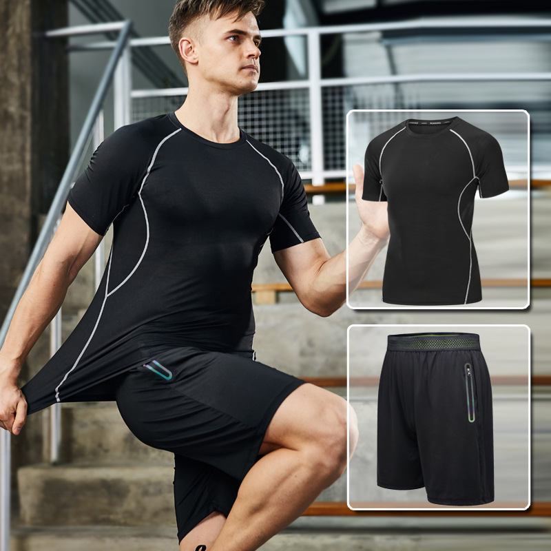 Ropa de fitness para hombres secos rápidos pantalones cortos de mangas cortas equipos de entrenamiento de la mañana para correr hielo deportivo para mujeres yoga set image 5
