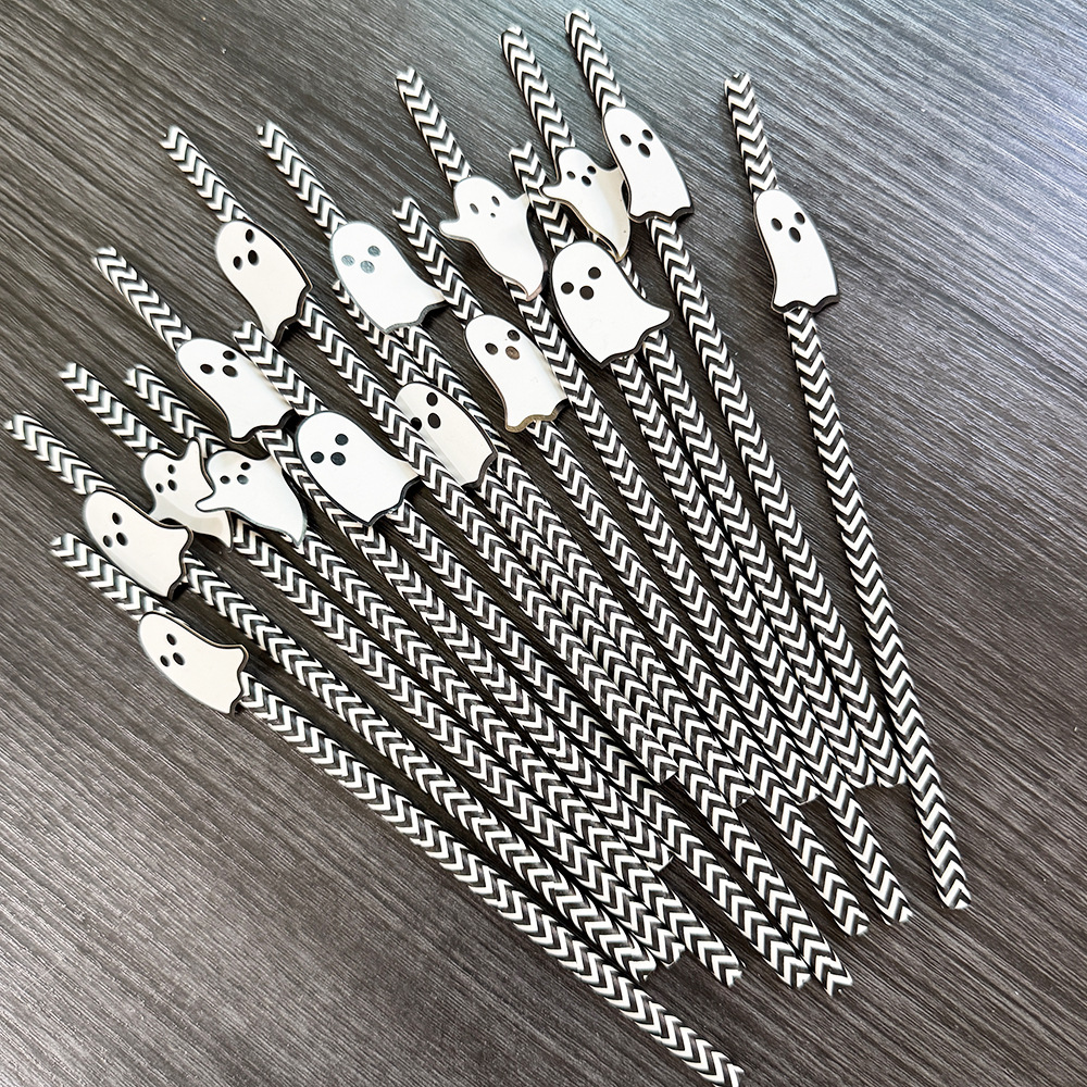 Punto transfronterizo al por mayor creativo pajita de papel de Halloween decoración pajita fantasma mesa de postre vestido botella de pudín plug-in