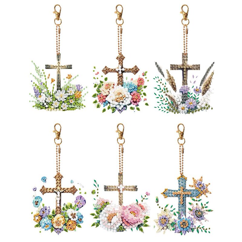 Cross mirror hot 6 diamond painting, acrylic material keychain double-sided DIY full-diamond colorful cross