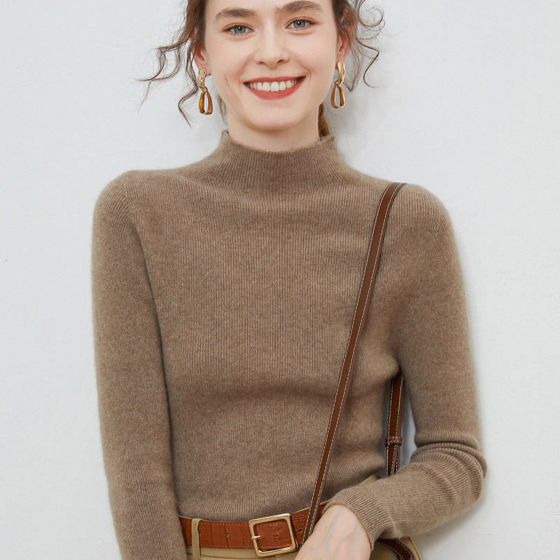 Half Turtleneck Wool Sweater for Women 100 Pure Wool One-Line Ready-To-Wear Slim Knitted Bottoming Tight Inner Sweater Pullover