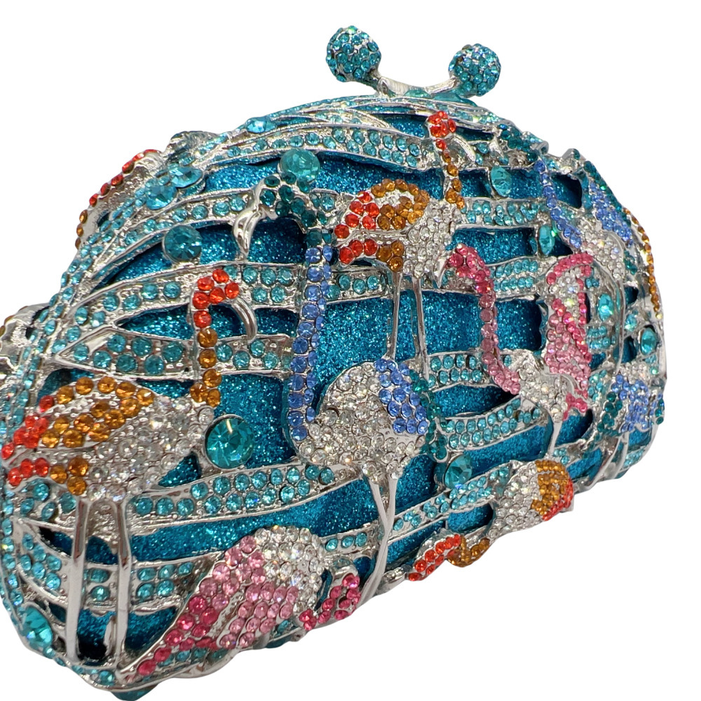 Bolsa de embrague azul lago flamenco bolsas de cena de diamantes banquete transfronterizo bolsas de diamantes de mano para mujeres
