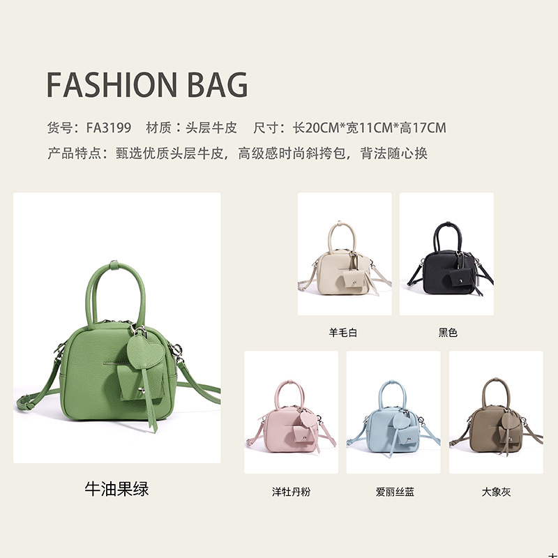 Litchi Grain Top Layer Cowhide Boston Bag New Women's Handbag Luxury Crossbody Lightweight Small Shoulder Bag - Thumbnail 4