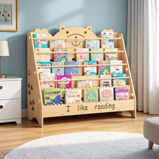 Solid Wood Kidsren's Bookshelf Floor-Standing Storage Rack Wooden Integrated Wall Picture Book Storage Reading Bookcase Kindergarten Baby