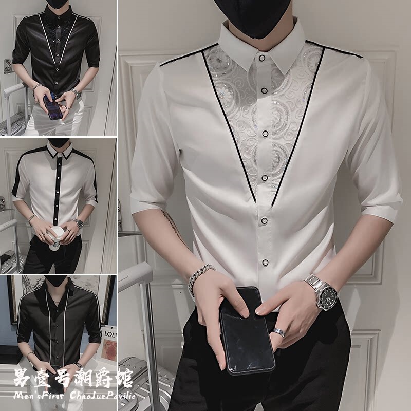 Summer New Style High-End Short-Sleeved Shirt for Men, Trendy, Casual, Fashionable, Three-Quarter Sleeve Shirt for Men, Stylish