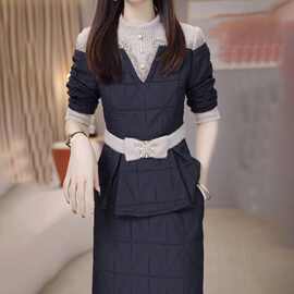 J7H两件套连衣裙女遮肉2025秋冬新款加棉加厚冬裙时尚气质显瘦套