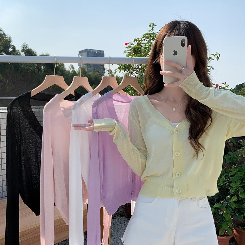 超仙v领针织防晒衣女夏季薄款温柔风披肩夏季配裙子外搭开衫外套