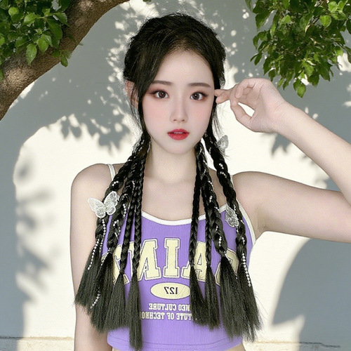 Wig Braided Daughter, Ponytail Sweet and Cool Girl, Pearl Braid, French Twist Long Hair, Internet Celebrity, Hot Babe, Boxing Braids