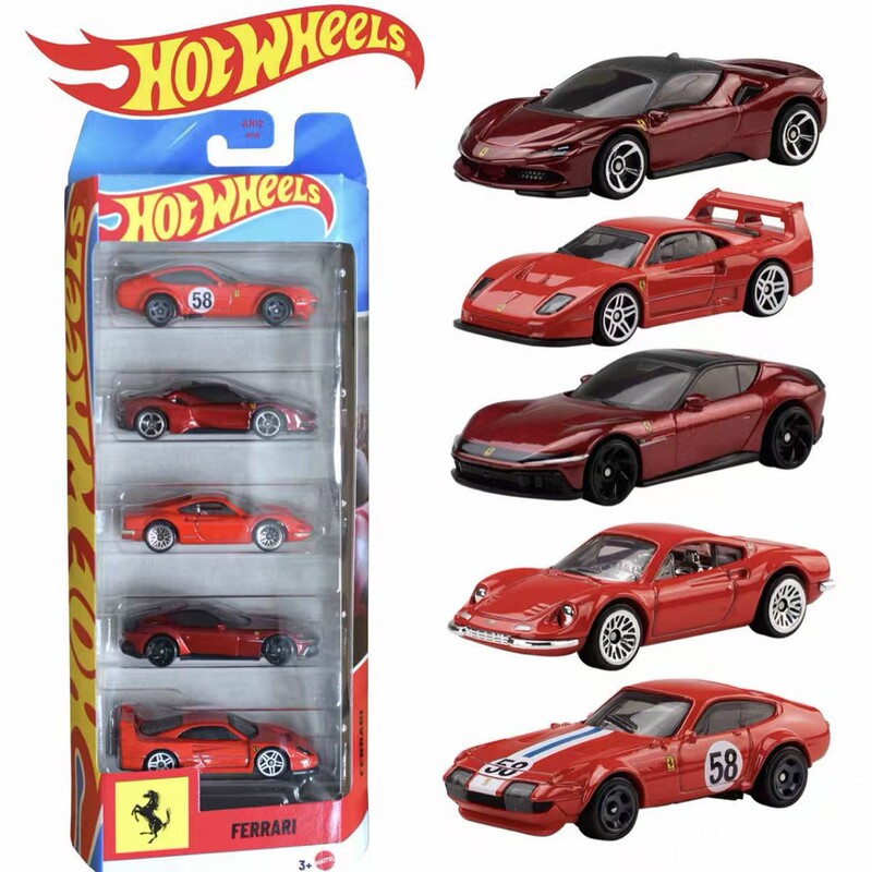 Mattel Hot Wheels Five-Car Set with Track, Realistic Model Alloy Cars Toy JLN12