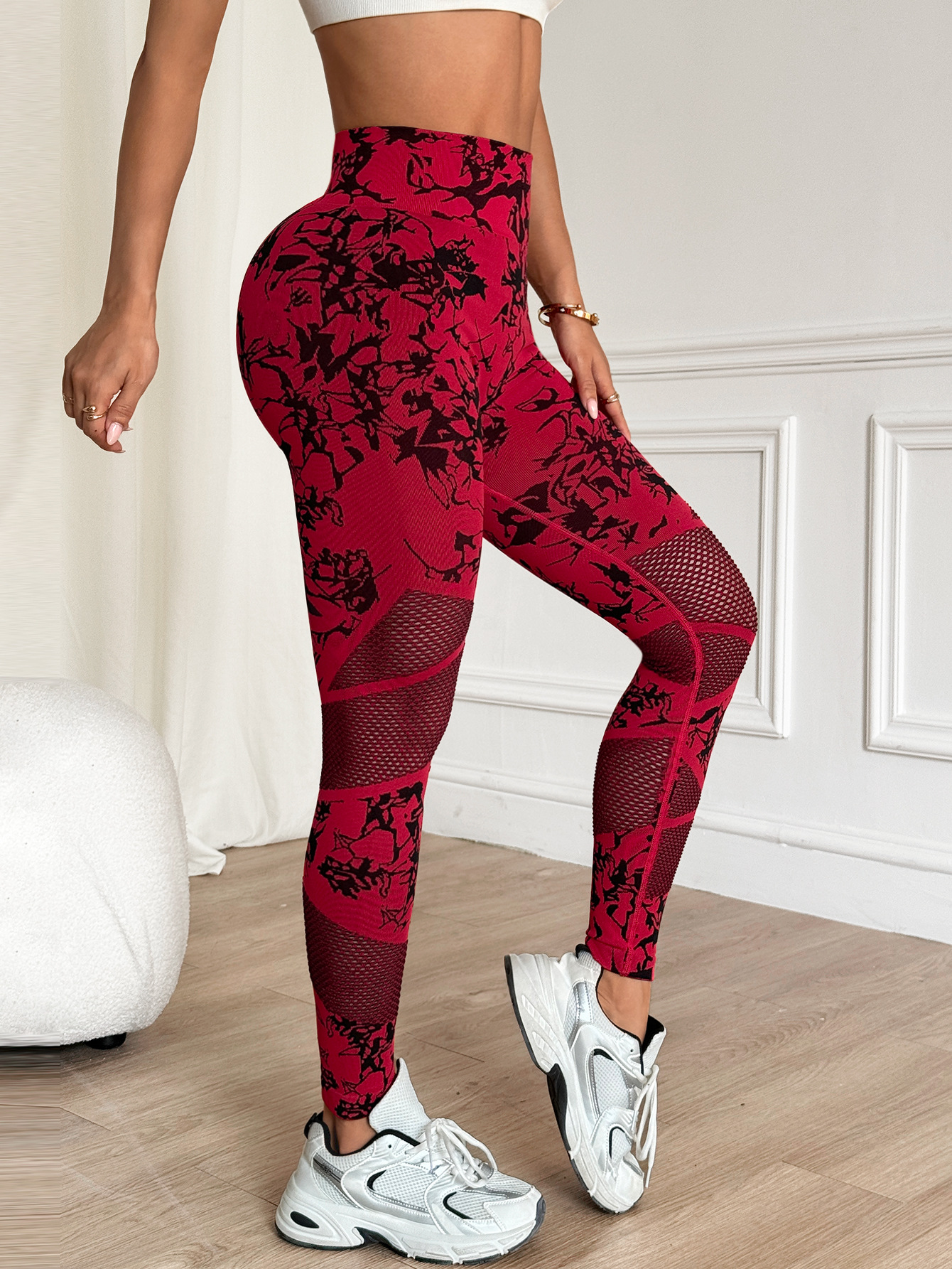 Pantalones de yoga de cadera de melocotón huecos de malla sin costuras, pantalones deportivos antideslizantes de cintura alta para mujer, leggings deportivos de fitness para correr