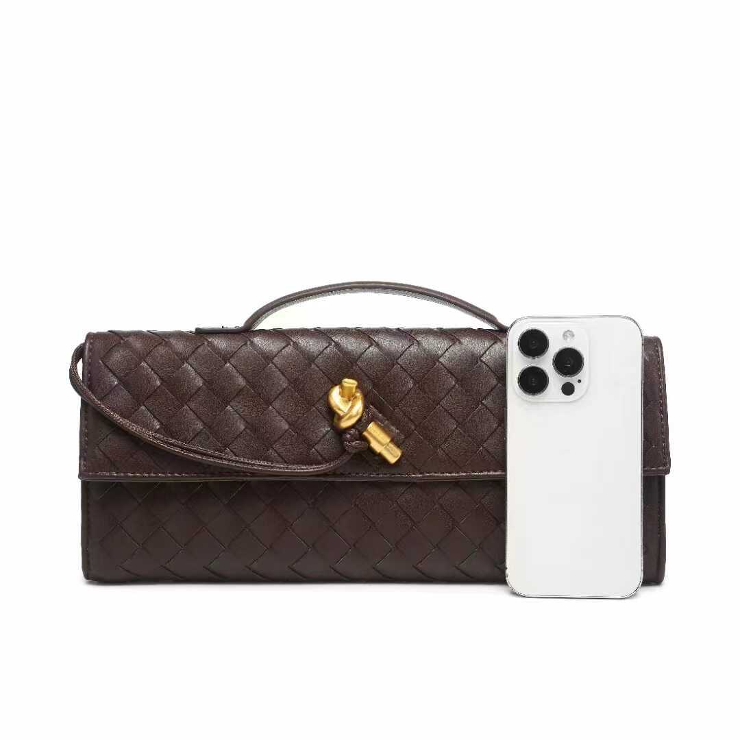 Túi clutch da bò dệt thủ công phong cách Pháp đeo chéo một bên vai — Cà phê, Trắng be, Xám nhạt, Xanh cỏ chi tiết 22