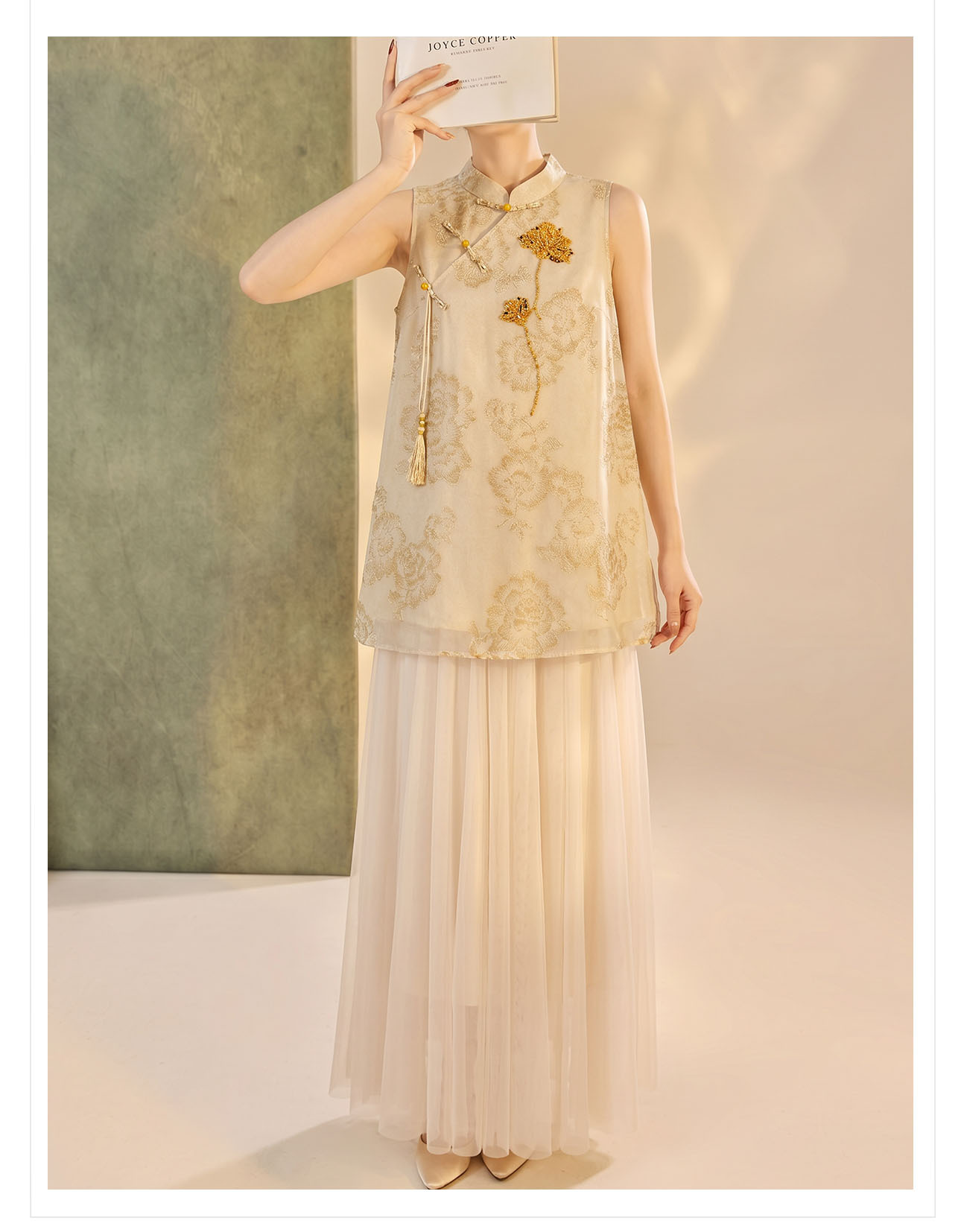 Đầm vest nữ retro chất jacquard cài snap — nghệ chi tiết 13