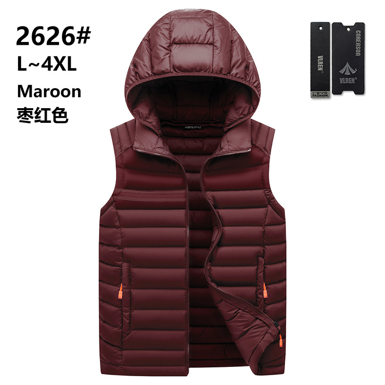 Chaleco de hombre chaleco transfronterizo de moda casual costilla Chaleco de algodón con capucha desmontable color sólido Otoño e Invierno ventas directas de fábrica comercio exterior