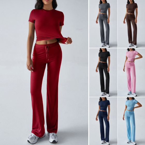 Di Yun cross-border foreign trade Europe and the United States women's clothing 2024 spring and summer temperament solid color round neck urban leisure fashion suit