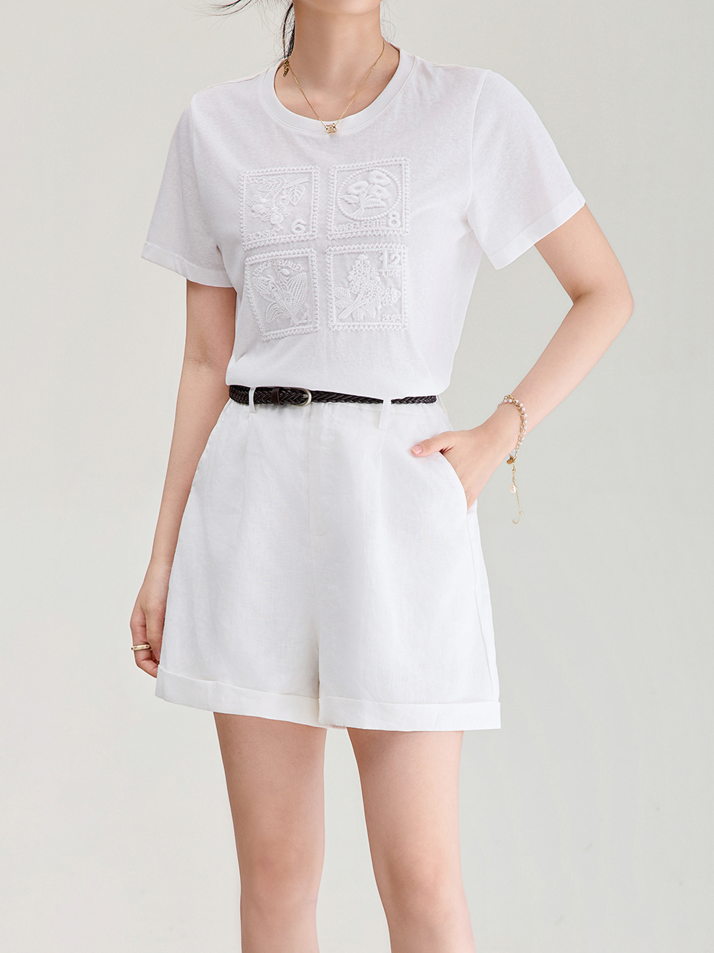 Quần short nữ kaki cạp cao ống suông chống nhăn phong cách công sở — Xanh lông mòng đen