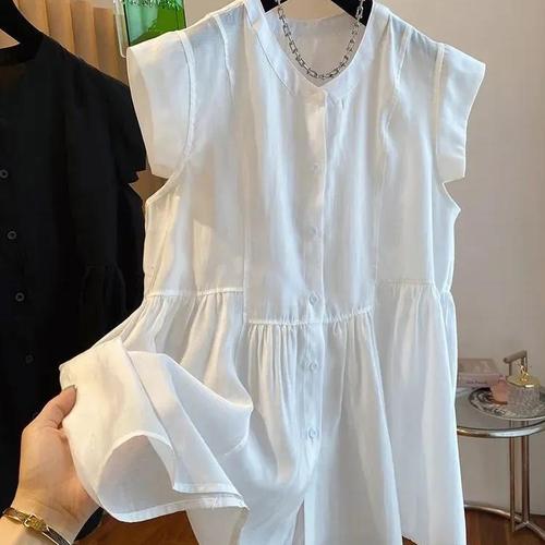 Relaxed minimalist casual lightweight luxury niche sleeveless women's autumn medium-long length hem puff top