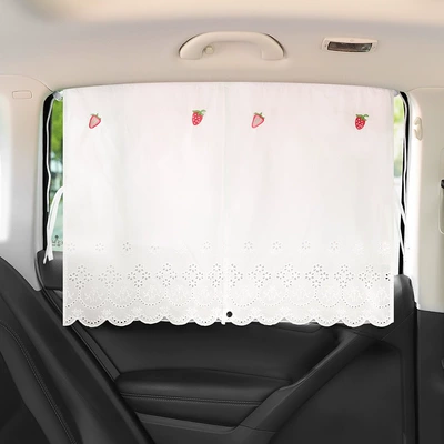 Curtain Suction Type Fresh Cute: Car curtains - upgrade-strawberry-double-layer-double-open