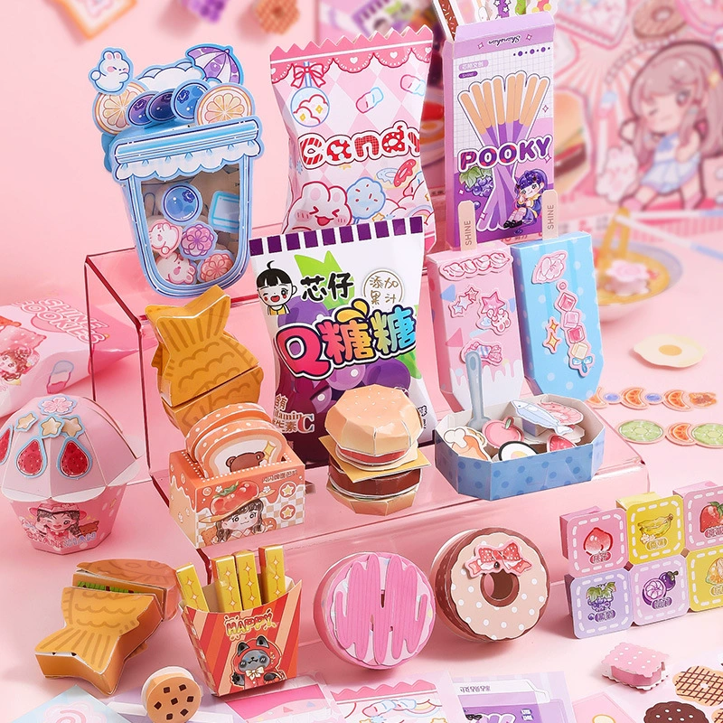 芯陌 Flash delicious and quiet book sticker DIY handmade book material Students Children with cutting game book stickers
